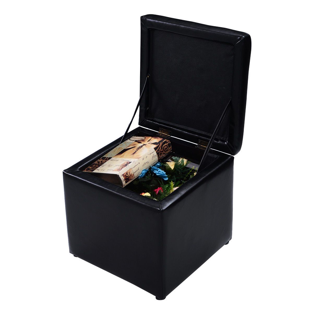 High Quality PU Leather Cube Ottoman Storage Seat - Black